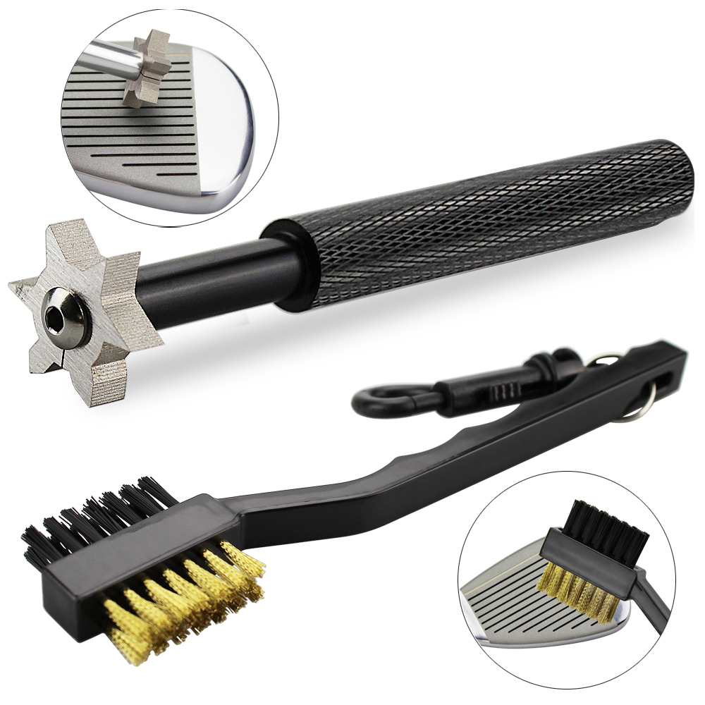 Golf Equipment Rental - ชุดแปรงทำความสะอาดไม้กอล์ฟ 2 ชิ้น/ชุด พร้อมอุปกรณ์ลับคมและทำร่องไม้กอล์ฟ สำหรับไม้พัตเตอร์ ไม้เวดจ์