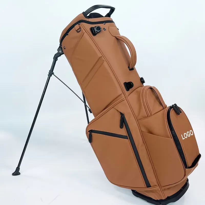 Golf Equipment Logo - กระเป๋ากอล์ฟแบบมีขาตั้ง ปักโลโก้ตามสั่ง หนัง PU สีน้ำตาล กระเป๋ากอล์ฟแบบ