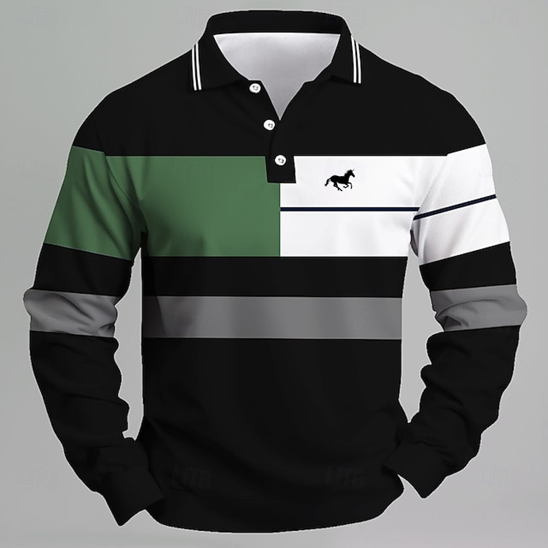 Golf Equipment Logo - เสื้อโปโลลายยูนิคอร์นพิมพ์ลายสำหรับผู้ชาย - เสื้อยืดลำลองแขนยาว ทรงปกติ สวมใส่สบาย เหมาะสำหรับใส่ในชีวิตประจำวันหรือเล่นกอล์ฟ