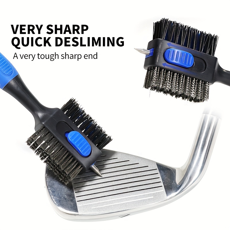 Golf Equipment Rental - แปรงทำความสะอาดไม้กอล์ฟแบบสองด้าน พร้อมที่เก็บแปรงในตัว แปรงลวดและไนลอน 2-in-1 สำหรับเหล็ก ไดรเวอร์